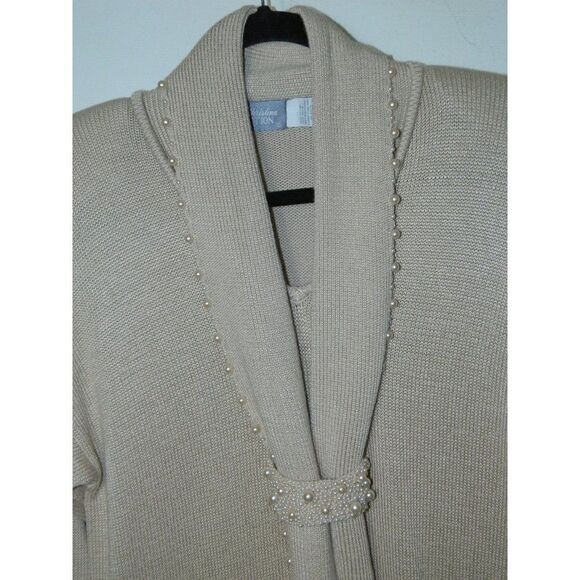 Marisa‎ Christina Collection Sweater Tunic Beige Oatmeal Pearl Trim Size Large - Picture 3 of 11